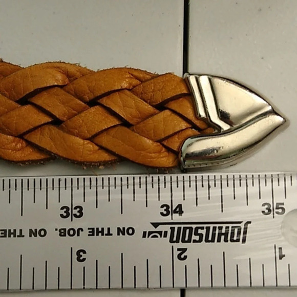 CARMEL BROWN, GENUINE WOVEN LEATHER, WITH HEAVY SILVER BUCKLE & TIP - Picture 5 of 7